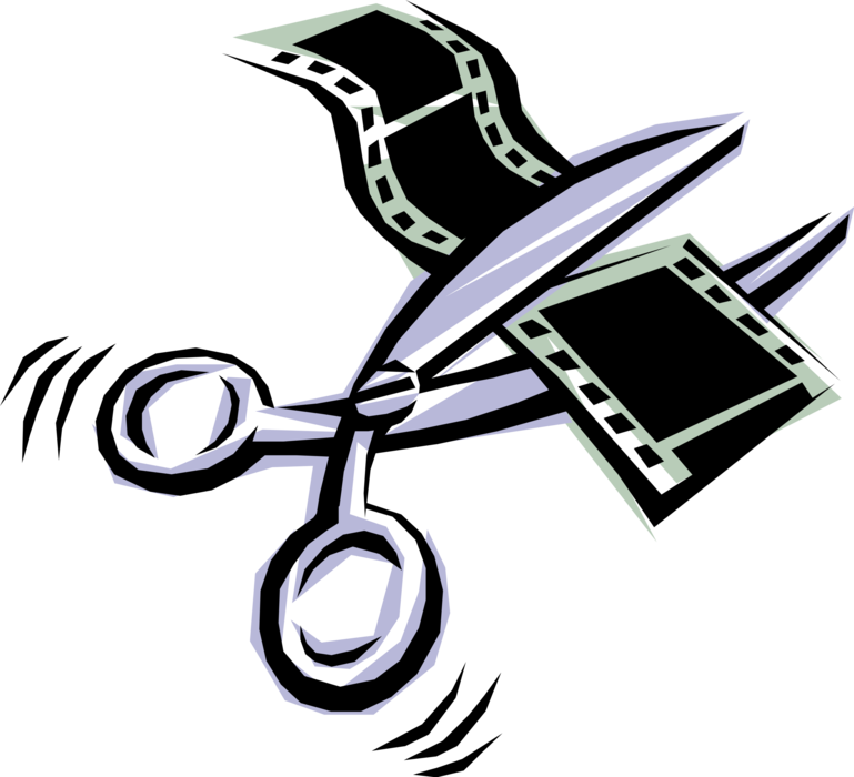 Vector Illustration of Scissors Cutting Multimedia Filmstrip