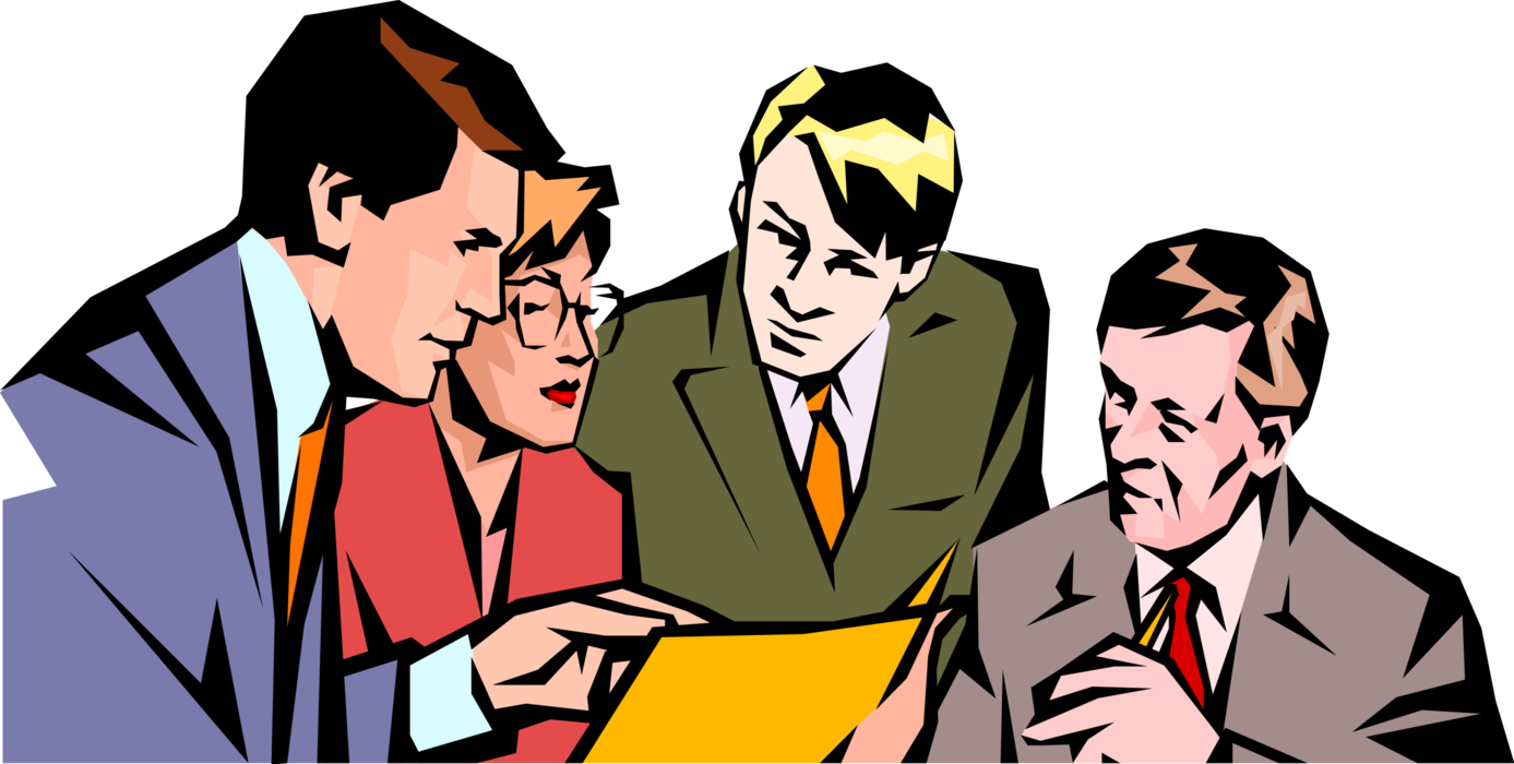 Vector Illustration of Boardroom Meeting to Review and Discuss Business Results