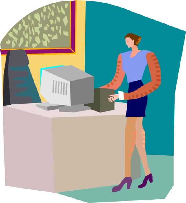 Vector Illustration of Office Secretary Delivers Package to Boss's Desk