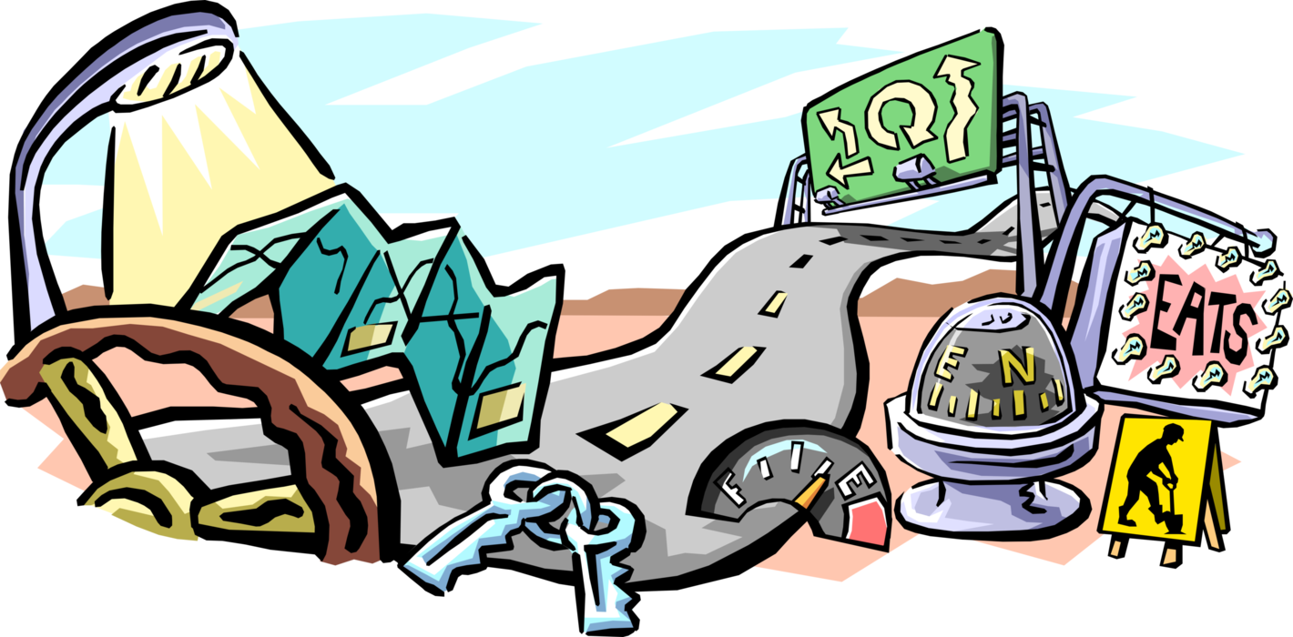 Vector Illustration of Highway and Road Travel Signs and Traveler Services