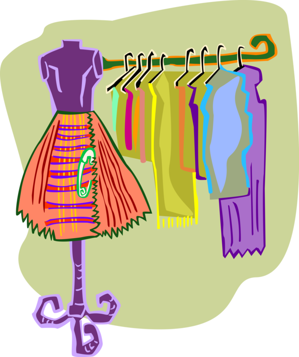 Vector Illustration of Retail Fashion Dresses and Clothes on Hangers