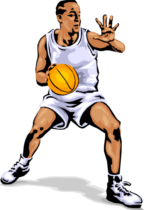 Vector Illustration of Sport of Basketball Game Player Dribbles and Protects the Ball