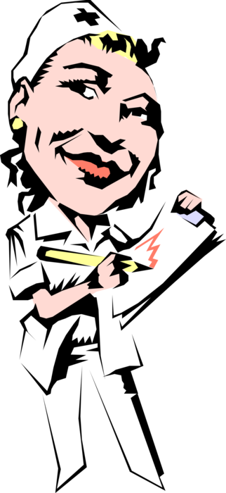 Vector Illustration of Health Care Nurse Updating Patient's Medical Chart