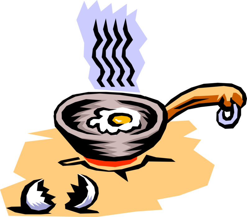 Vector Illustration of Fried Egg in Frying Pan, Frypan or Skillet Pan for Frying, Searing and Browning Foods