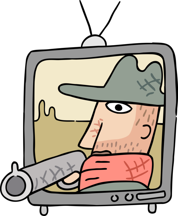 Vector Illustration of Television or TV Telecommunication Medium with Redneck Hunter and Gun