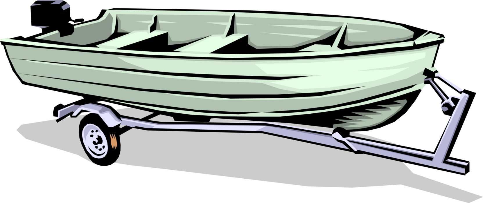 Vector Illustration of Motorboat Aluminum Fishing Boat on Trailer