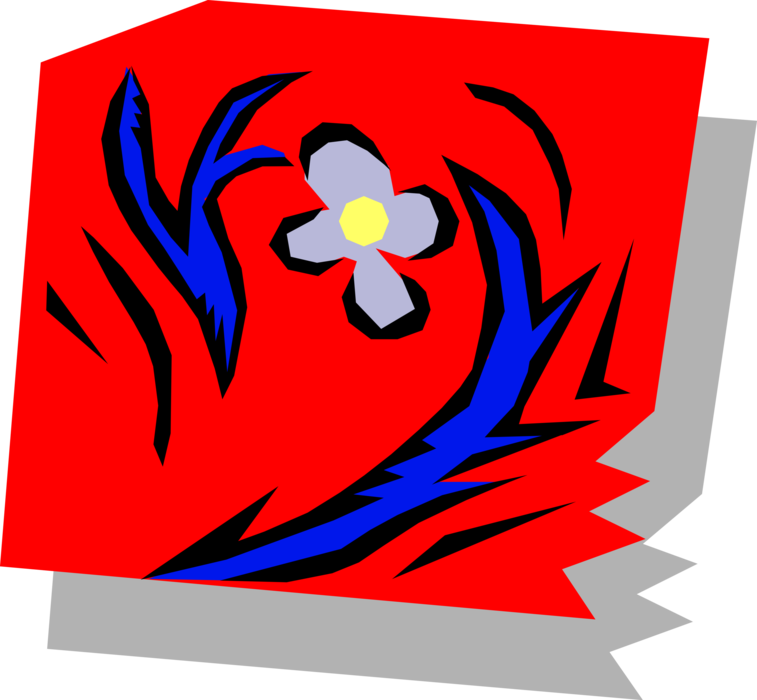 Vector Illustration of Red Flower with Blue Plant Matter in Nature