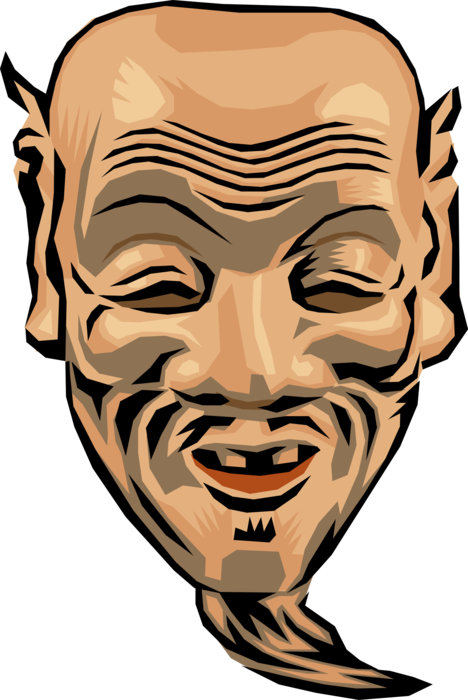 Vector Illustration of Traditional Noh Mask of Japanese Musical Drama Theatre or Theater