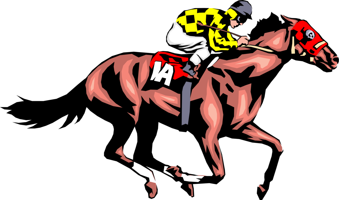 Vector Illustration of Jockey on Race Horse Racing to the Finish Line