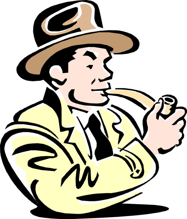Vector Illustration of 1950's Vintage Style Man Smoking Tobacco in Pipe
