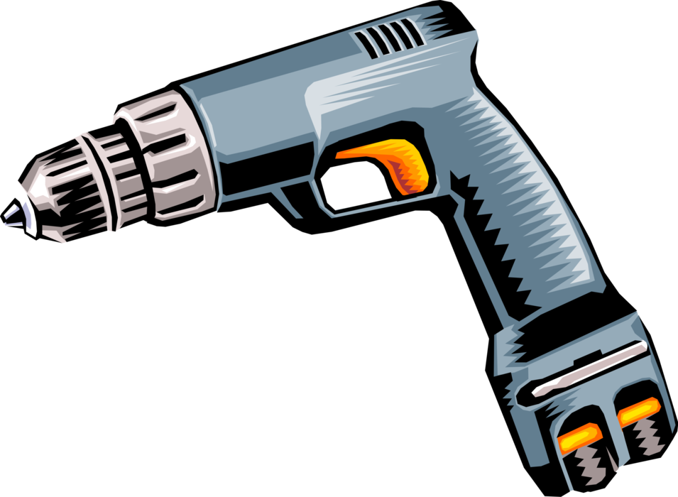 Vector Illustration of Portable Electric Powered Drill Tool 
