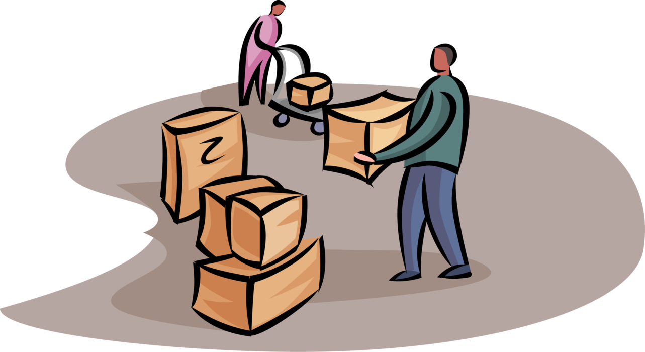 Vector Illustration of Industrial Factory Workers Loading Shipments of Boxes