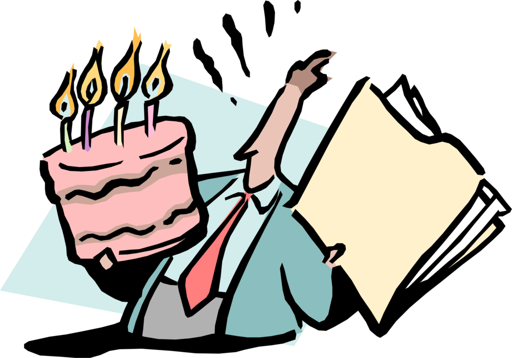 Vector Illustration of Businessman Cake Day Office Birthday with Project Folder