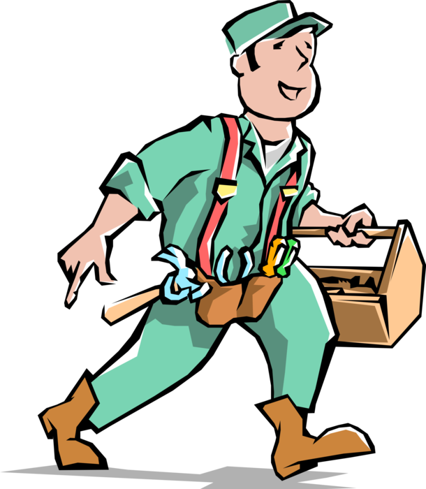 Vector Illustration of Handyman Home Renovation Expert with Carpentry Toolbox and Tool Belt