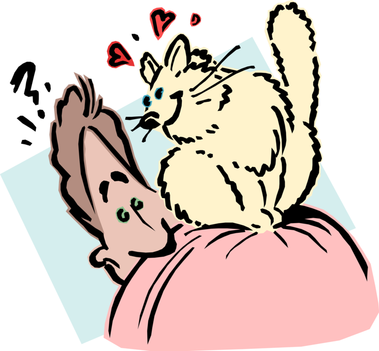 Vector Illustration of Kitten Cat in Love with Reluctant Man