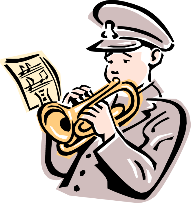 Vector Illustration of 1950's Vintage Style Salvation Army Trumpet Player with Brass Musical Instrument