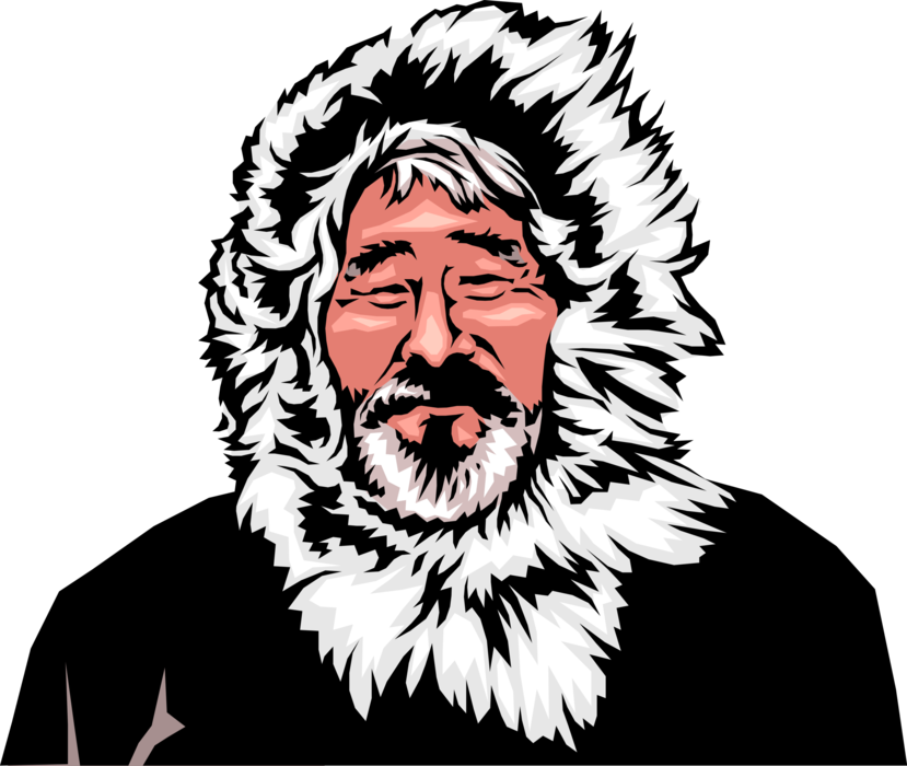 Vector Illustration of Eskimo Man in Fur Trimmed Parka Coat Jacket