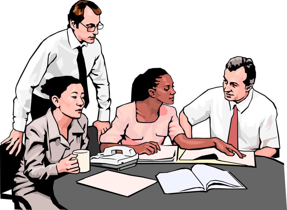 Vector Illustration of Businesswoman Reviews Business Plan in Boardroom Meeting