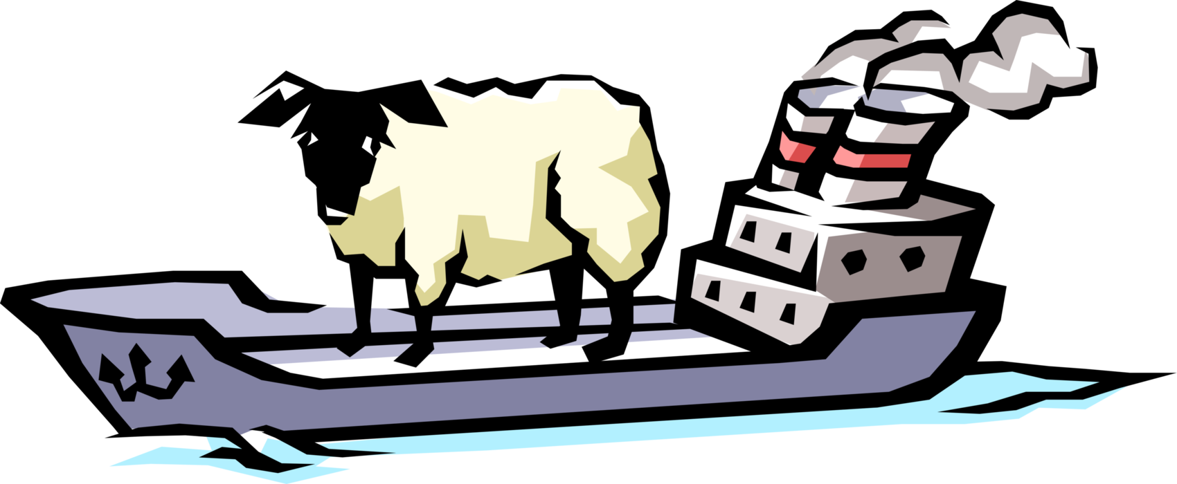 Vector Illustration of Cargo Ship or Freighter Ship or Vessel Carries Sheep and Materials