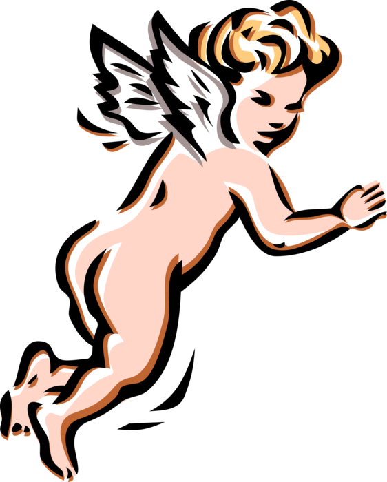 Vector Illustration of Angelic Spiritual Cherub Angel with Wings Isn't Shy