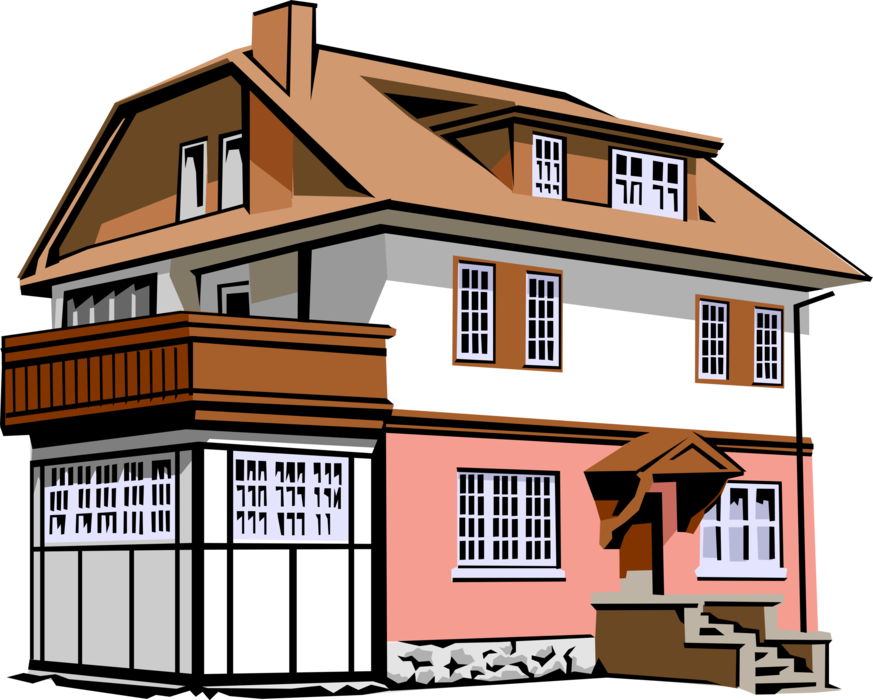 Vector Illustration of Residence House Two-Storey Family Home