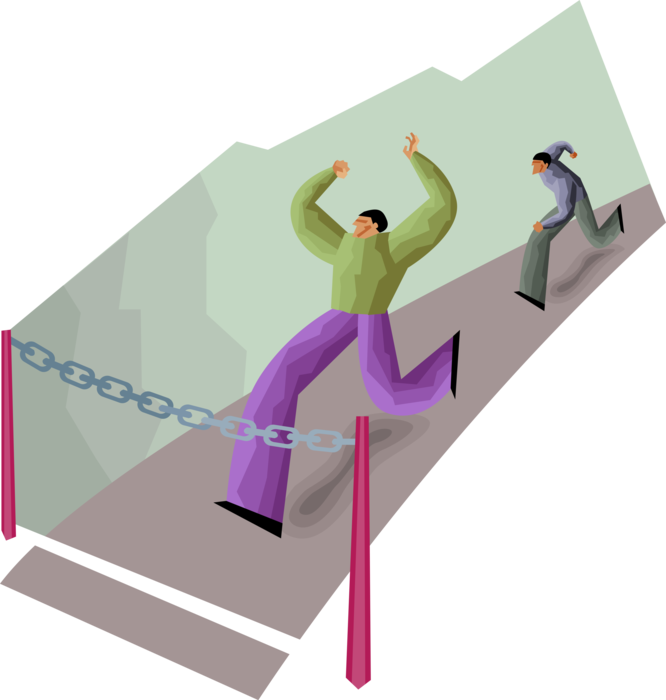Vector Illustration of Businessman Running Into Chain Barrier