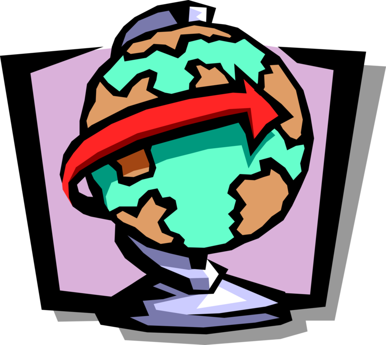 Vector Illustration of World Globe with International Travel Arrow Circumnavigating Earth
