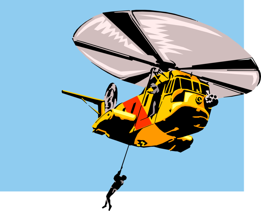 Vector Illustration of Coast Guard Air and Sea Search and Rescue Helicopter Rotorcraft