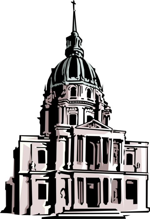 Vector Illustration of Chapelle des Invalides Dome Cathedral Church, Paris, France