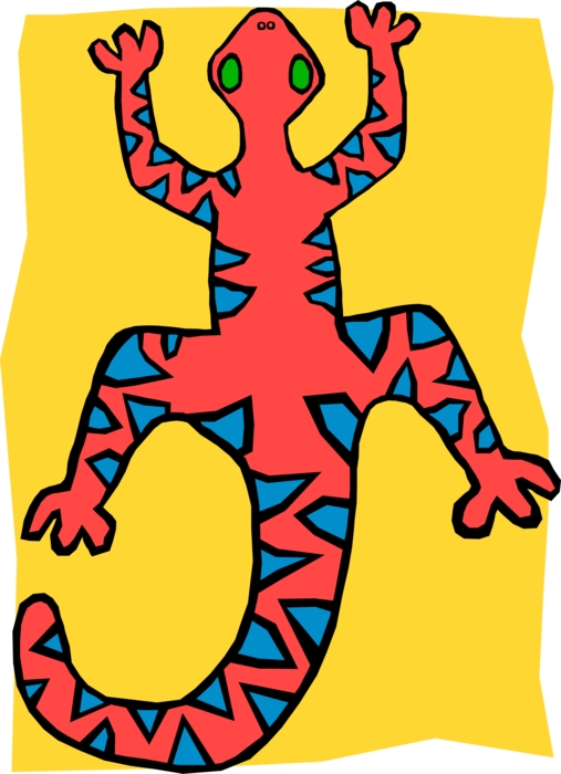 Vector Illustration of Red and Blue Salamander Crawling