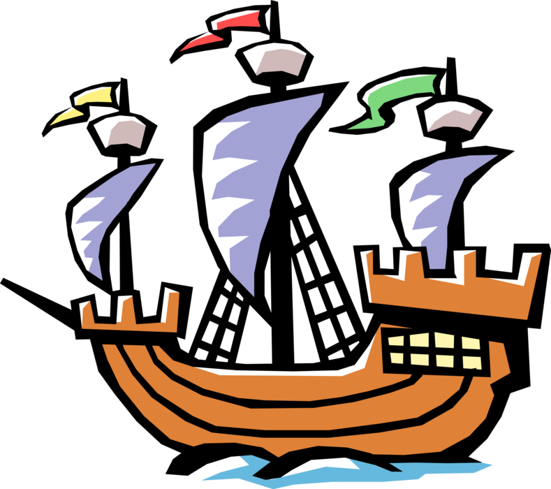 Vector Illustration of Christopher Columbus 15th Century Sailing Vessel Nina, Pinta or Santa Maria