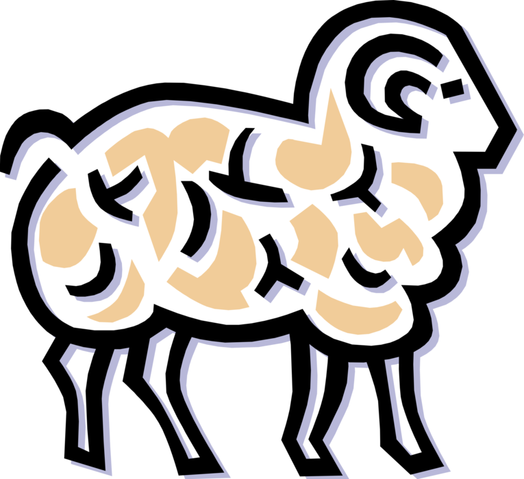 Vector Illustration of Woolly Ruminant Livestock Mammal Sheep with Horns