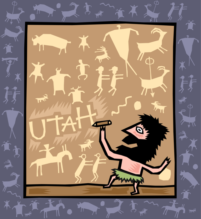 Vector Illustration of Utah Sego Canyon Cave Paintings Created by Anasazi and Fremont Native Americans