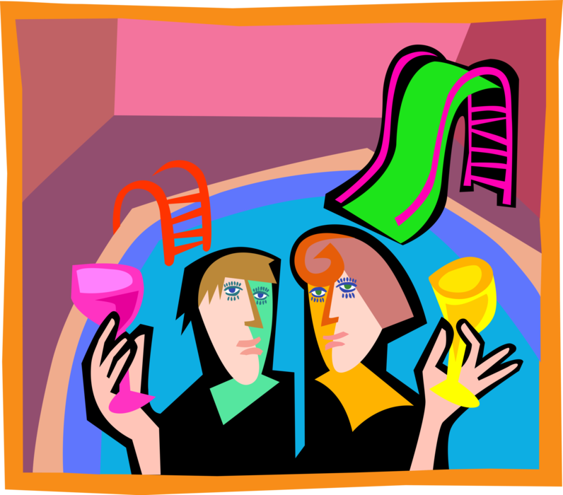 Vector Illustration of Couple Enjoying Drinks by the Swimming Pool
