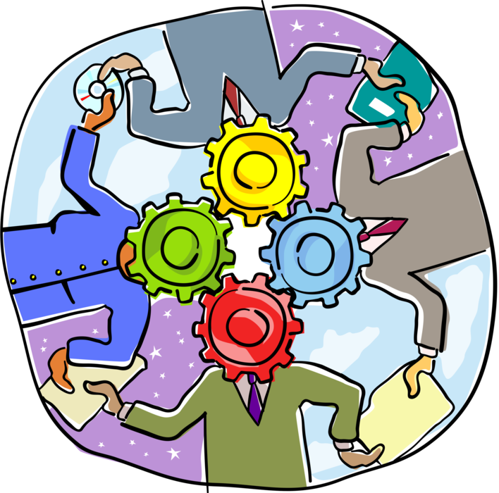 Vector Illustration of Human Forms Depicting the Gears of Business
