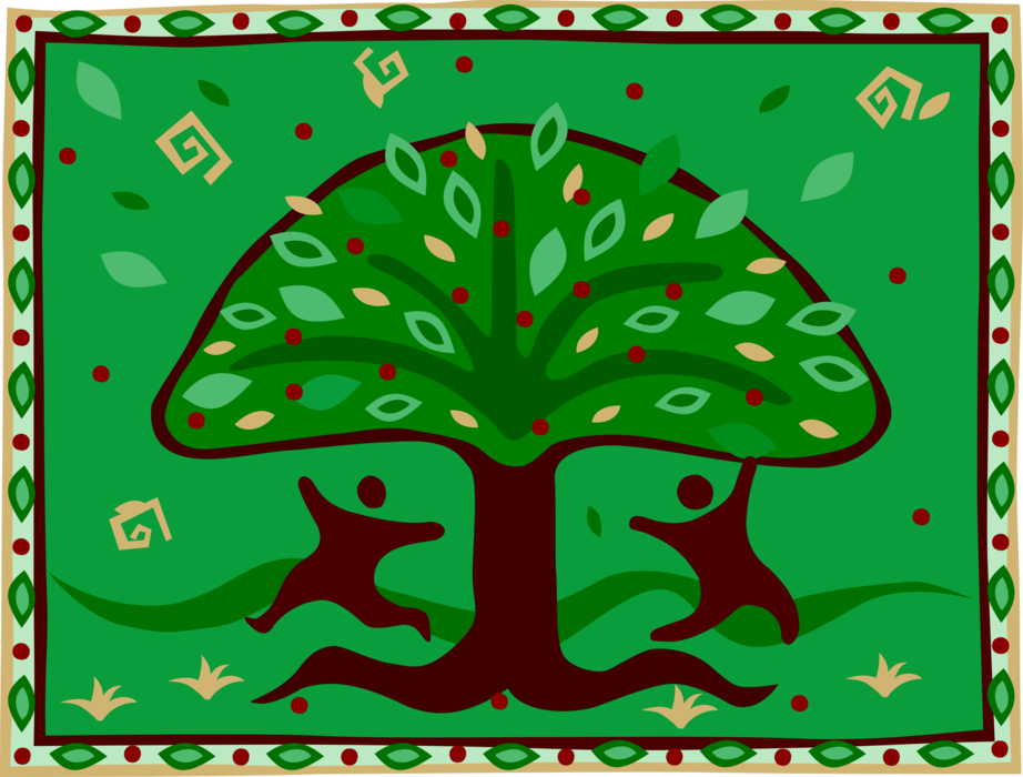 Vector Illustration of People Dancing Around Tree of Life