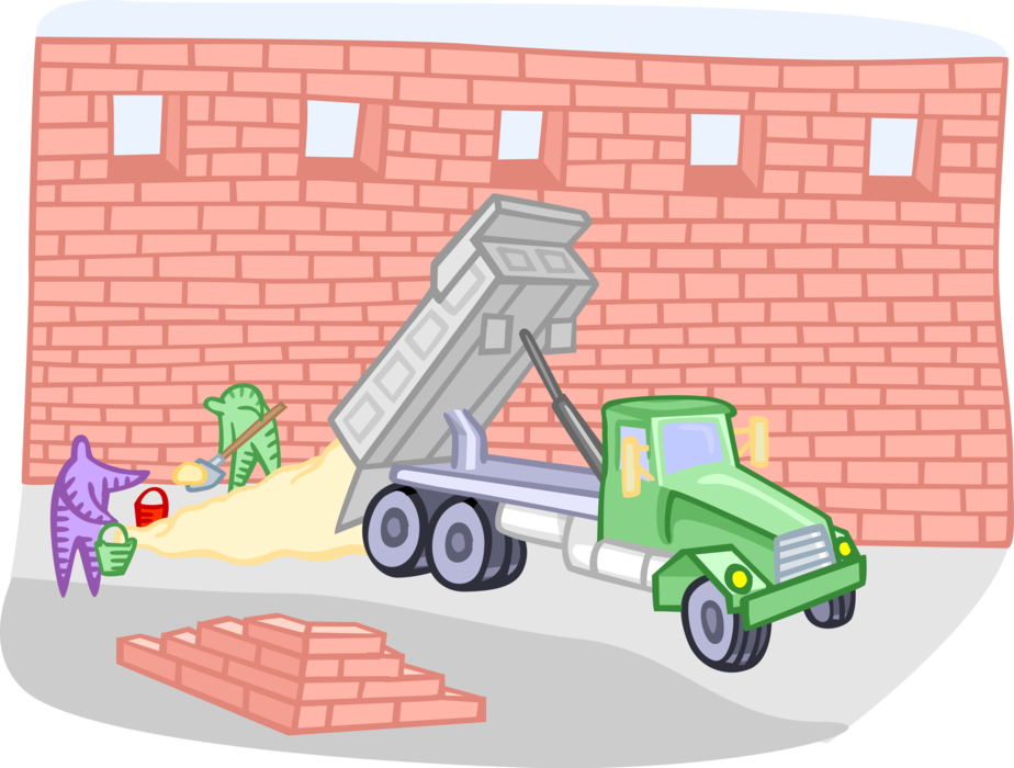 Vector Illustration of Construction Industry Bricklayer Masons Building Masonry Brick Wall