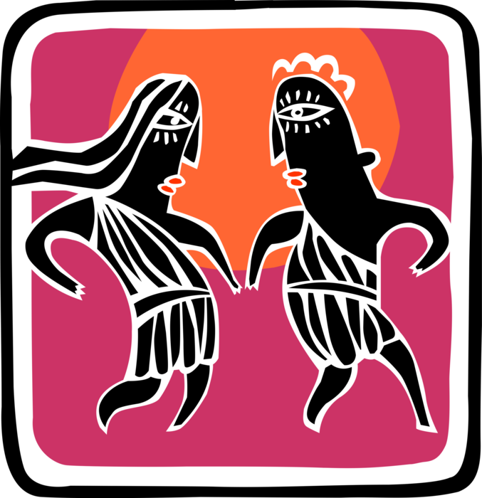 Vector Illustration of Roman Toga Party Dancers Dancing Up Storm