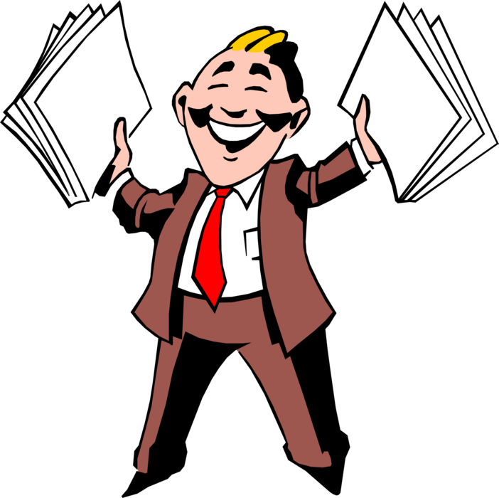 Vector Illustration of Happy Businessman with Papers