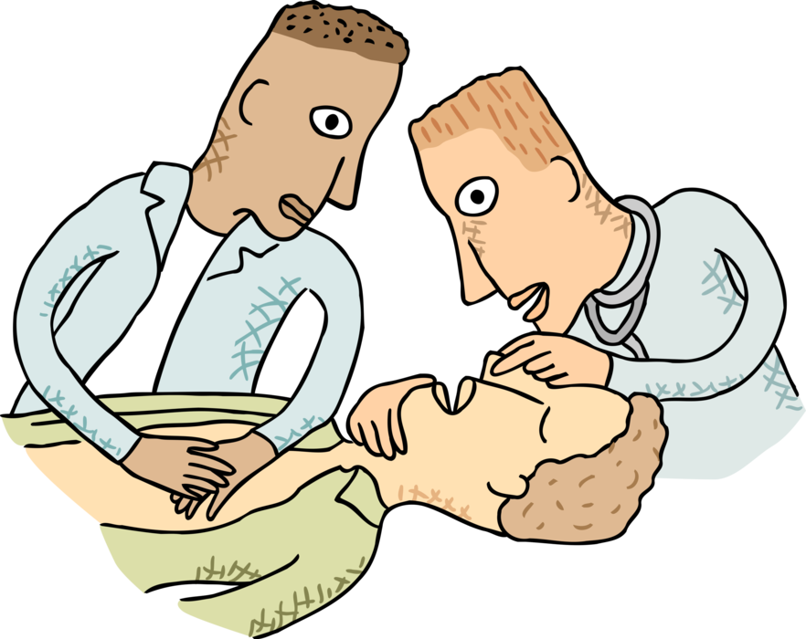 Vector Illustration of Person Receiving Mouth-To-Mouth Resuscitation in Emergency Room ER