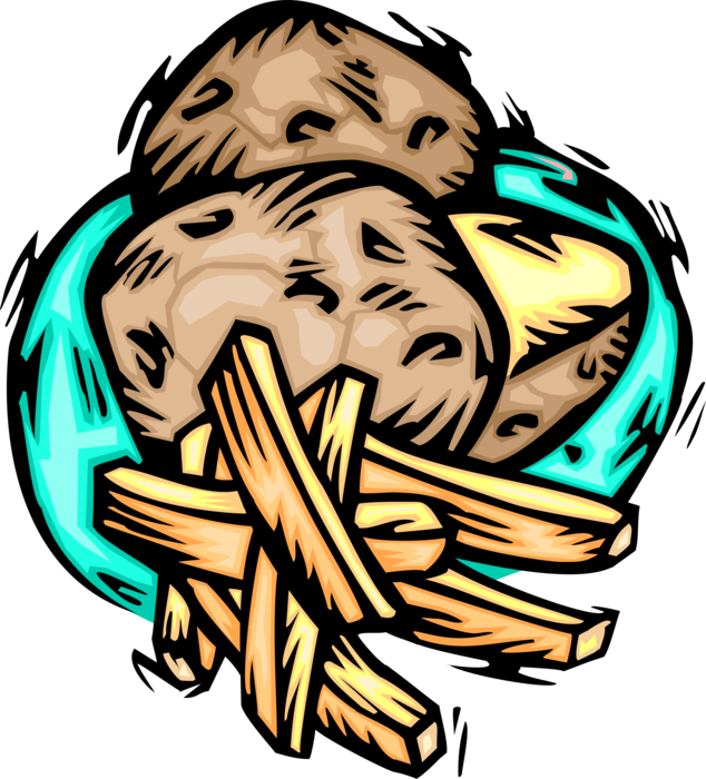 Vector Illustration of Potato Tubers and French Fries Potatoes