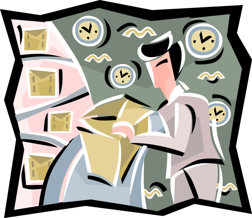 Vector Illustration of Mailroom Worker with Packages for Delivery