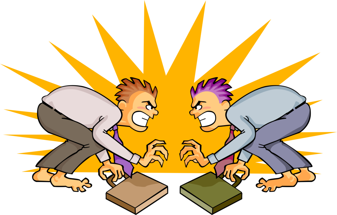 Vector Illustration of Two Businessmen Locked in Head-to-Head Competitive Battle