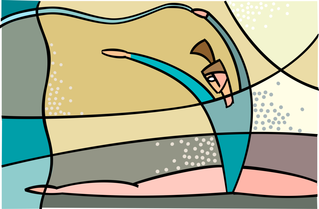 Vector Illustration of Gymnast in Choreographed Floor Exercise During Gymnastics Competition