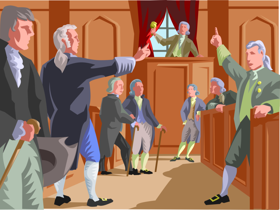 Vector Illustration of Early American Colonialist in Political Debate in Congress
