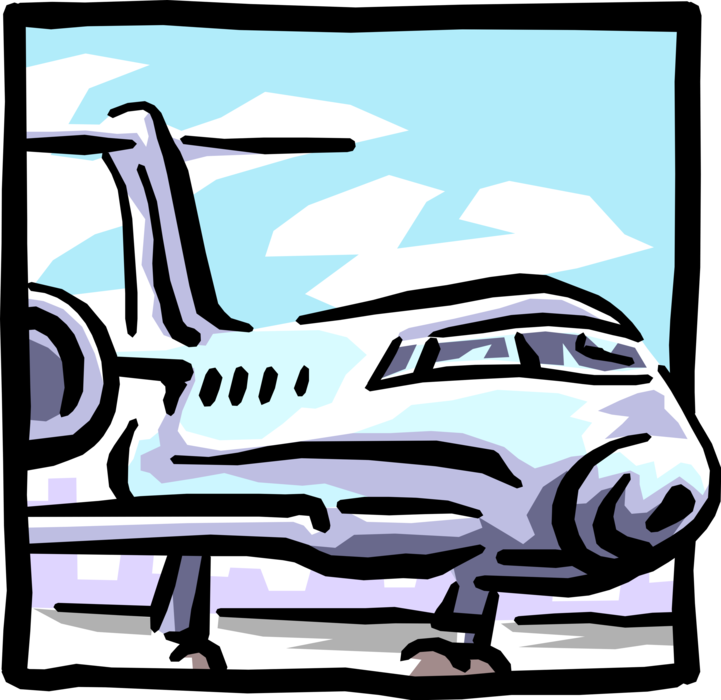 Vector Illustration of Jet Airplane Taxiing on Airport Runway Ready for Take Off