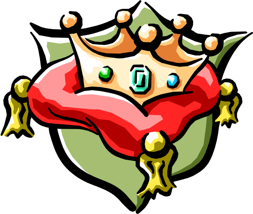 Vector Illustration of Monarch or Royalty King's Royal Crown on Satin Pillow