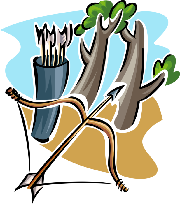 Vector Illustration of Archery Marksmanship Bow and Arrow with Trees