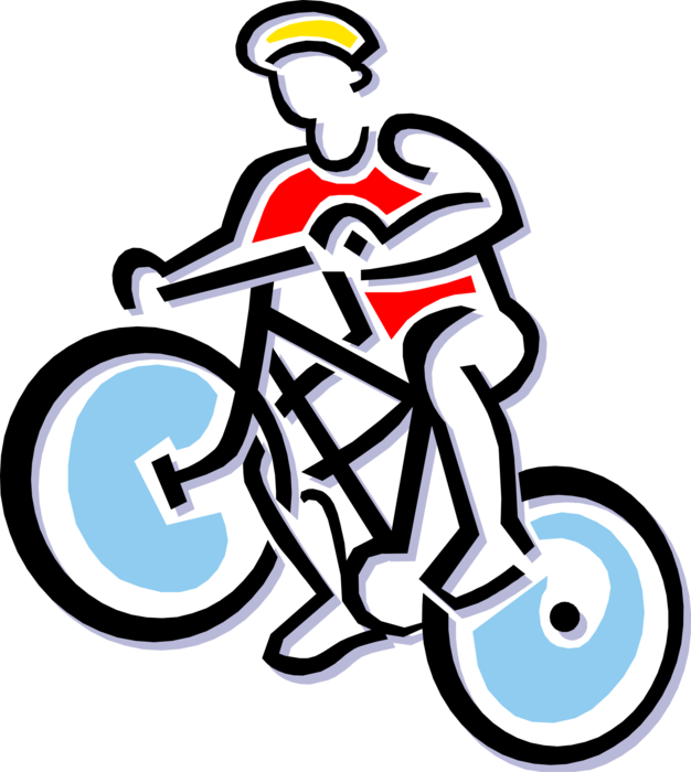 Vector Illustration of Mountain Biking Cross-Country Cyclist Rides on Bicycle
