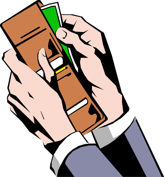 Vector Illustration of Male Hands Retrieve Dollar Bills from Wallet